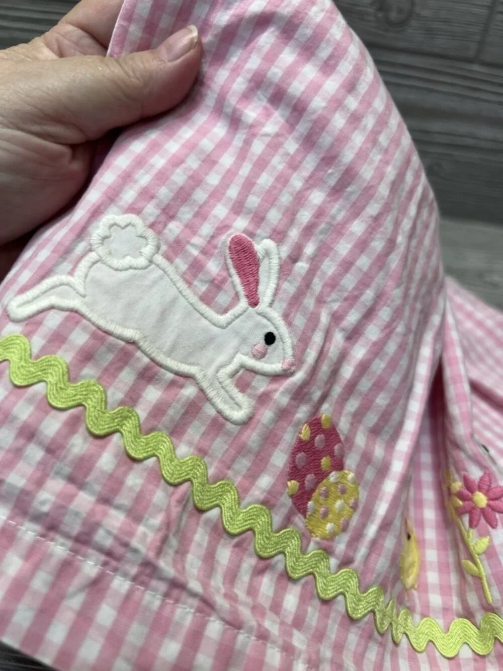 Gymboree Pink Gingham Easter Bunny Applique Jumper Dress Rick Rack Trim 6-9 M
